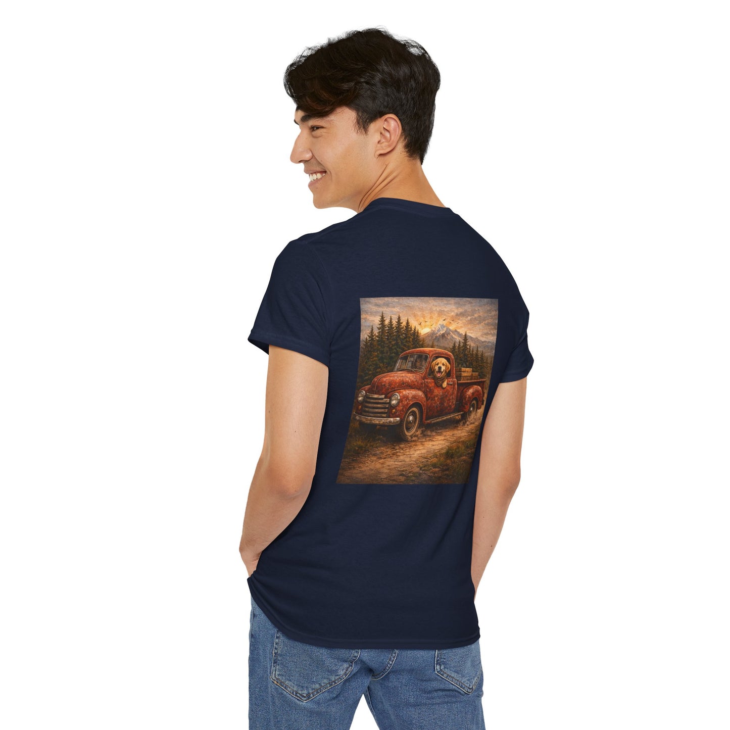 Rustic Dog Truck Front Text Back Art T-Shirt | Eco - Limited