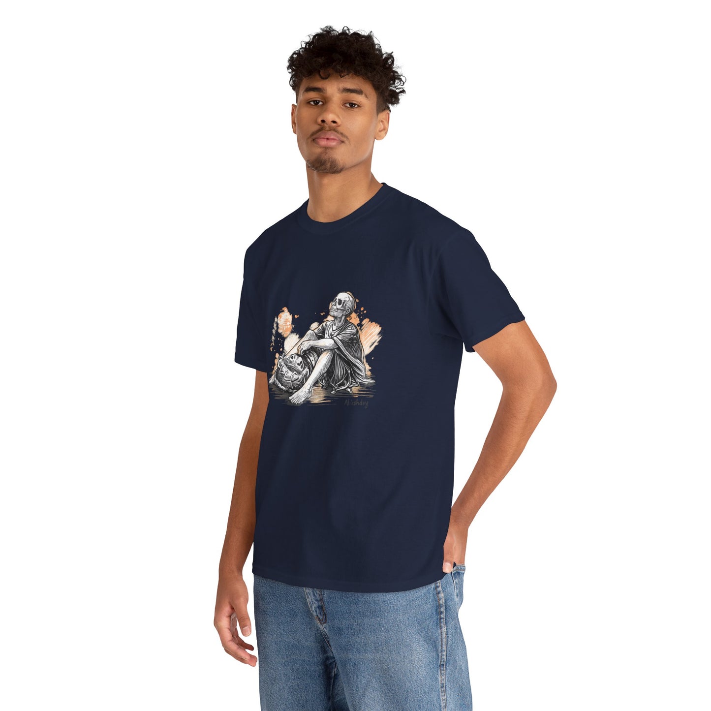 Skeleton Contemplation Sketch T-Shirt | Eco-Limited