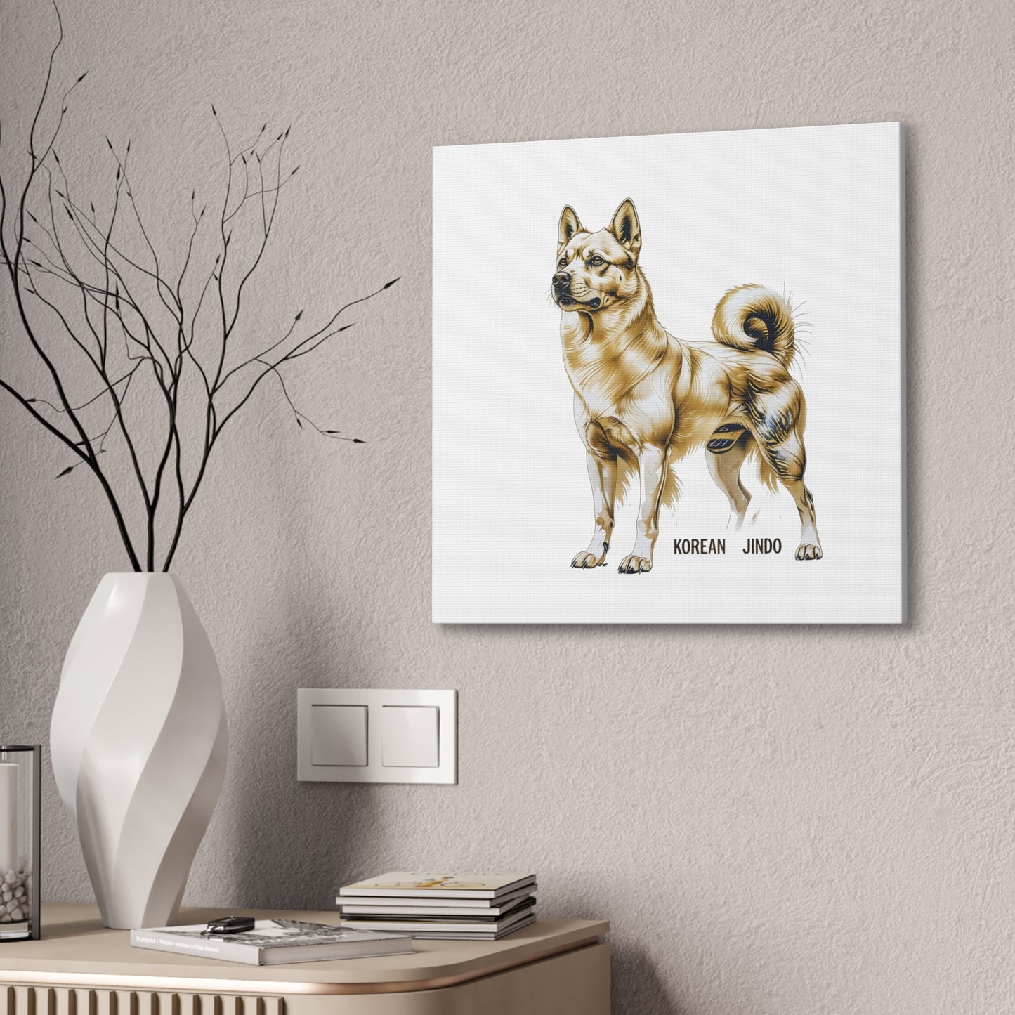 Korean Jindo Dog Illustration Canvas Wall Art | Eco - Limited