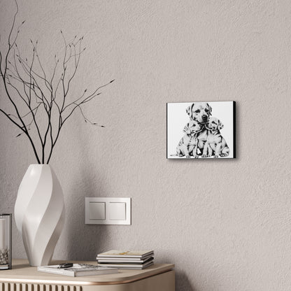 Mother and Puppies Black and White Canvas Wall Art | Eco Limited