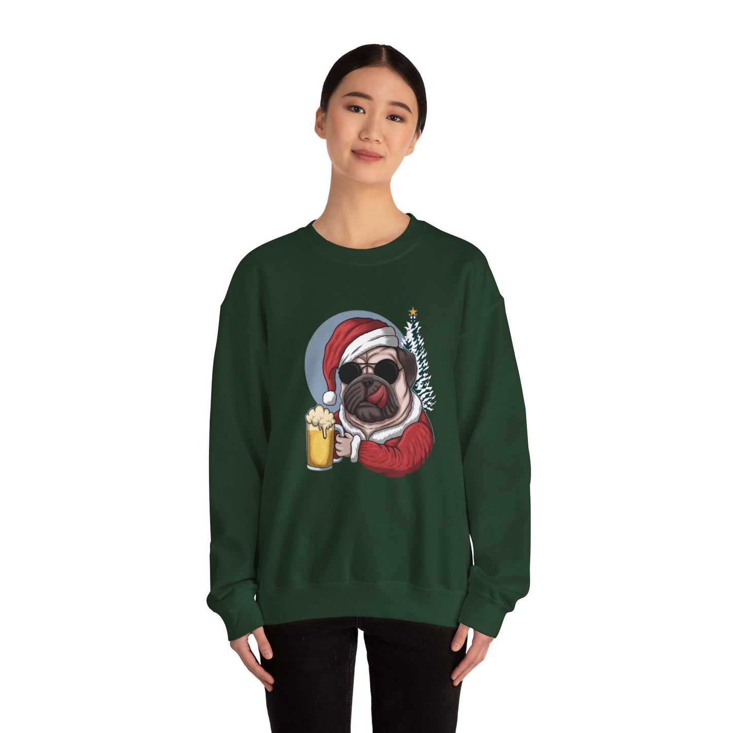 Santa Pug Holding Beer Holiday Crewneck|Eco-Friendly - Limited