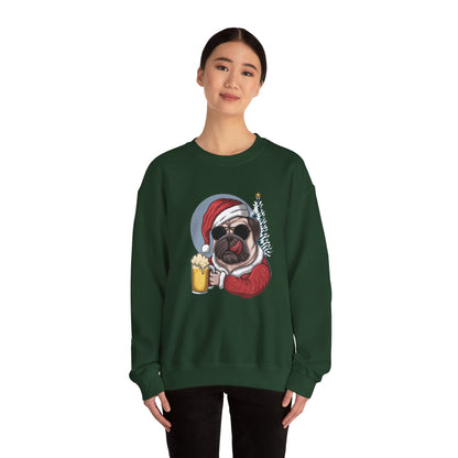 Santa Pug Holding Beer Holiday Crewneck|Eco-Friendly - Limited