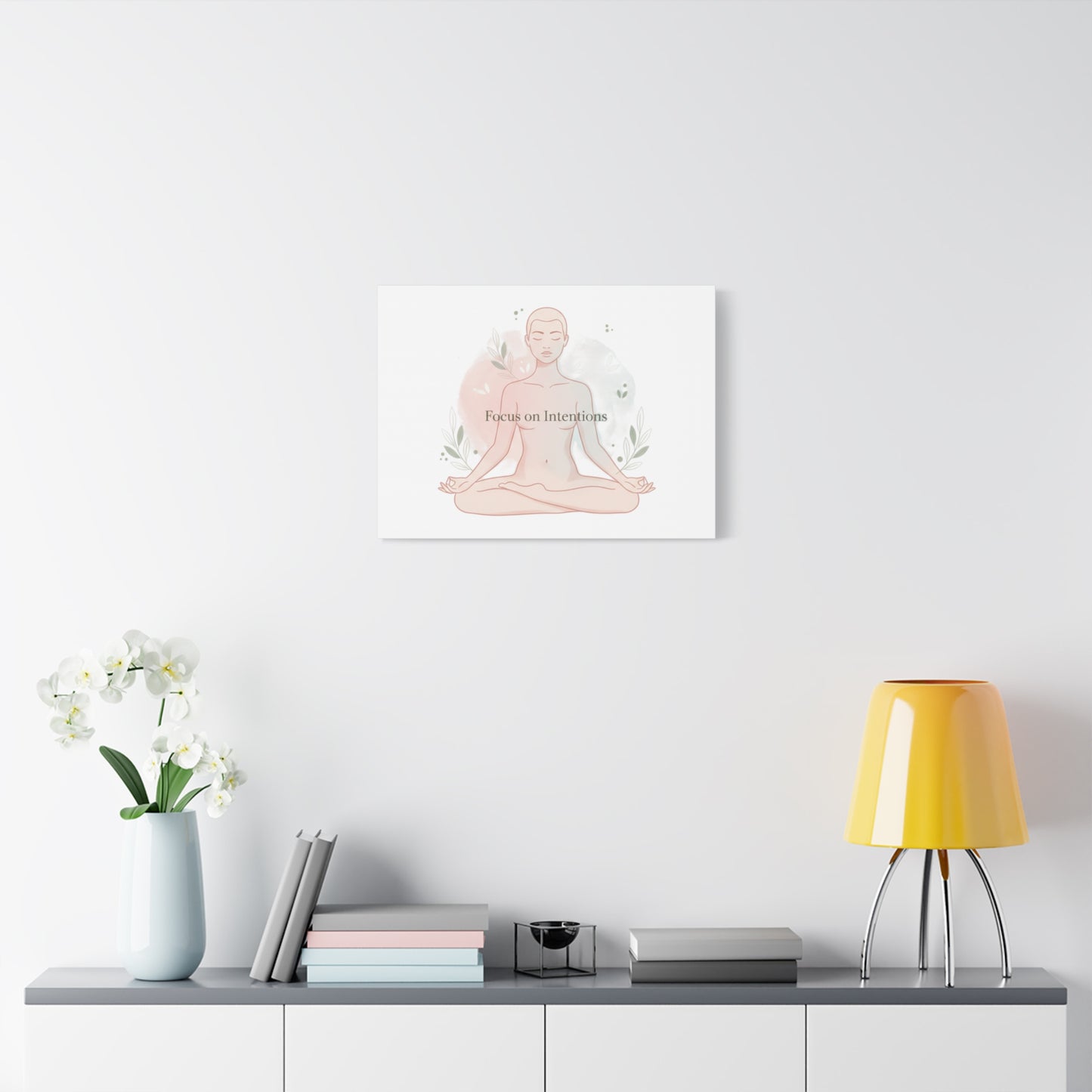 Focus on Intentions Canvas | Gentle Wellness Wall Art, Pastel Gradient Meditation Print
