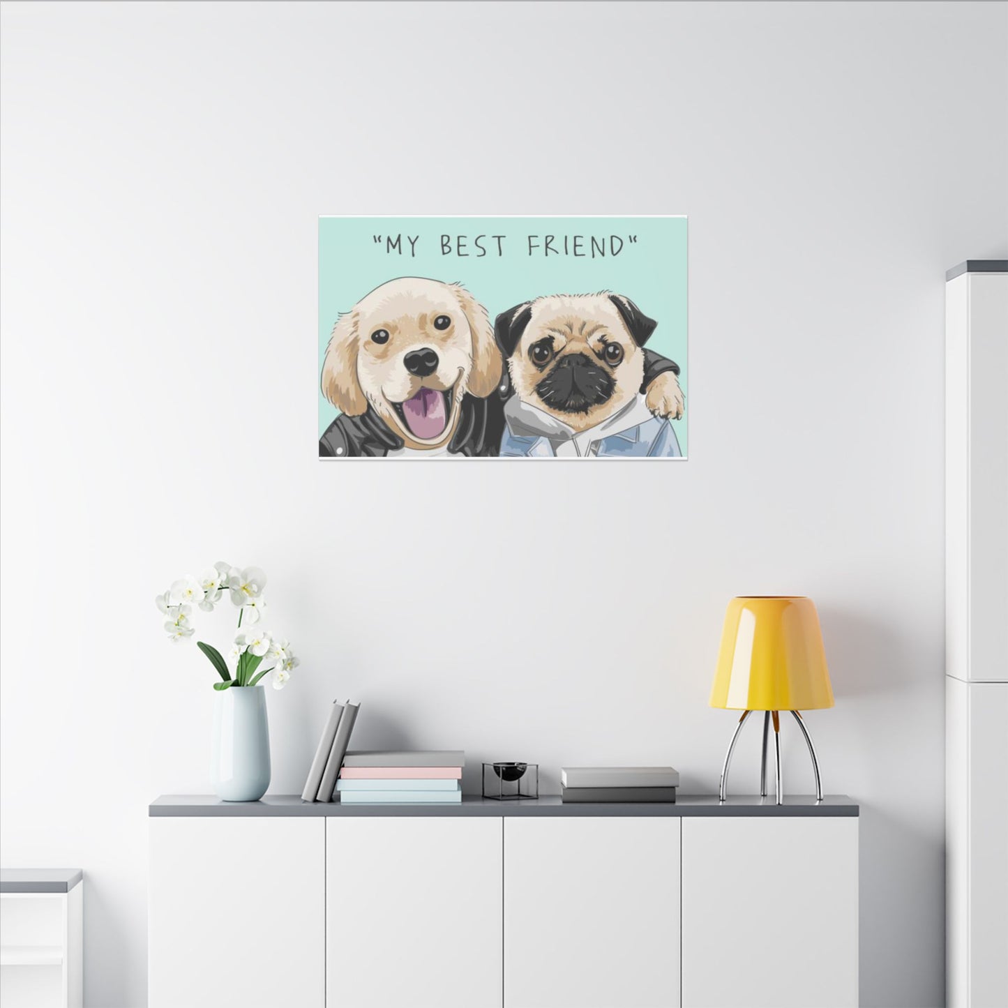 Cute Pug & Puppy Matte Stretched Print
