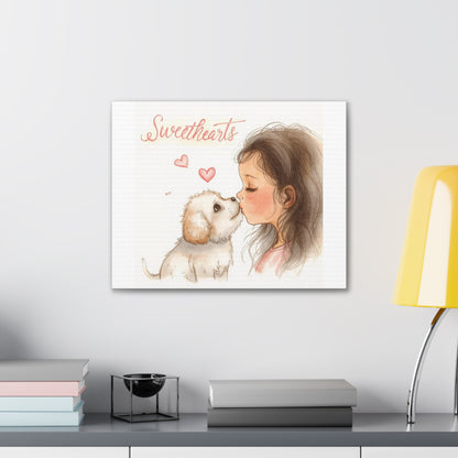 Sweethearts – Child &amp; Puppy Love Canvas | Eco-Limited