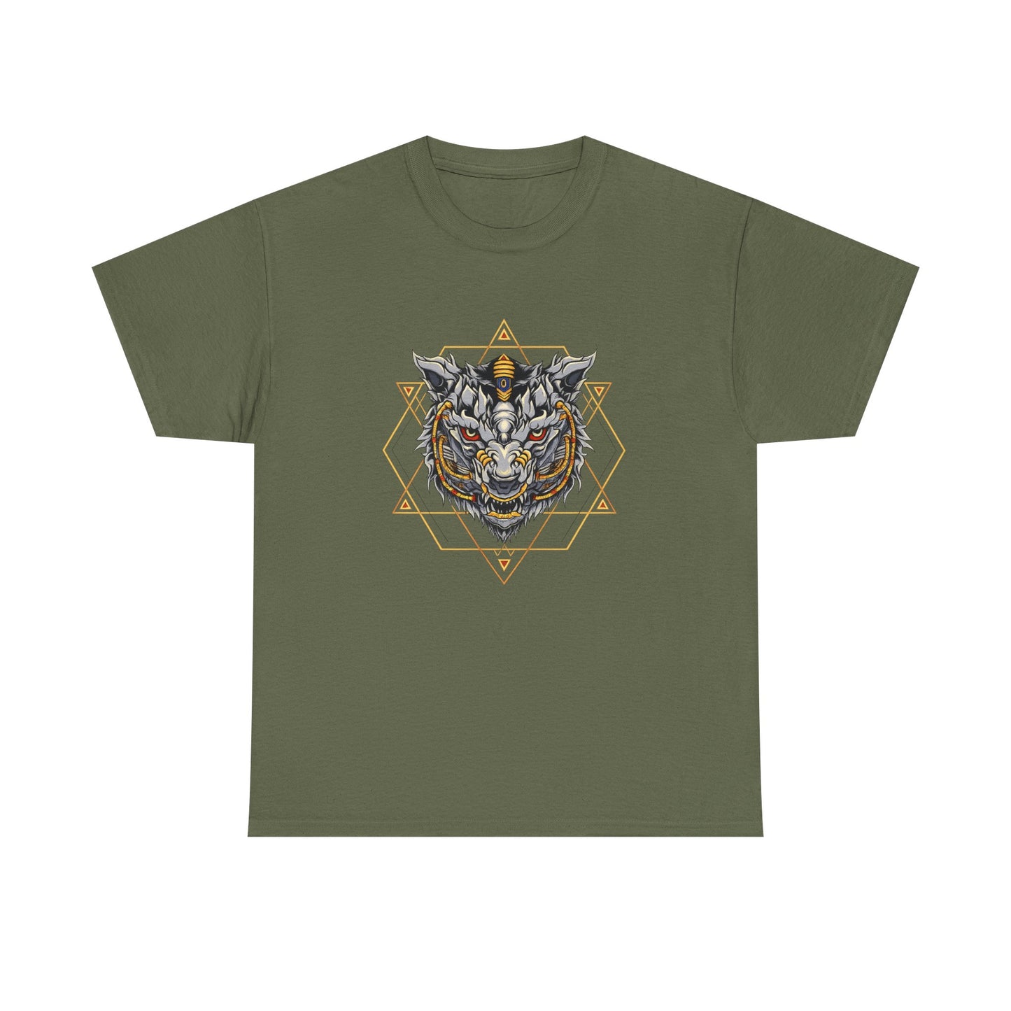Tiger Geometric Tee — Detailed Tribal Tiger Head Graphic T‑Shirt
