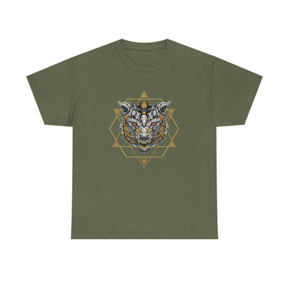 Tiger Geometric Tee — Detailed Tribal Tiger Head Graphic T‑Shirt