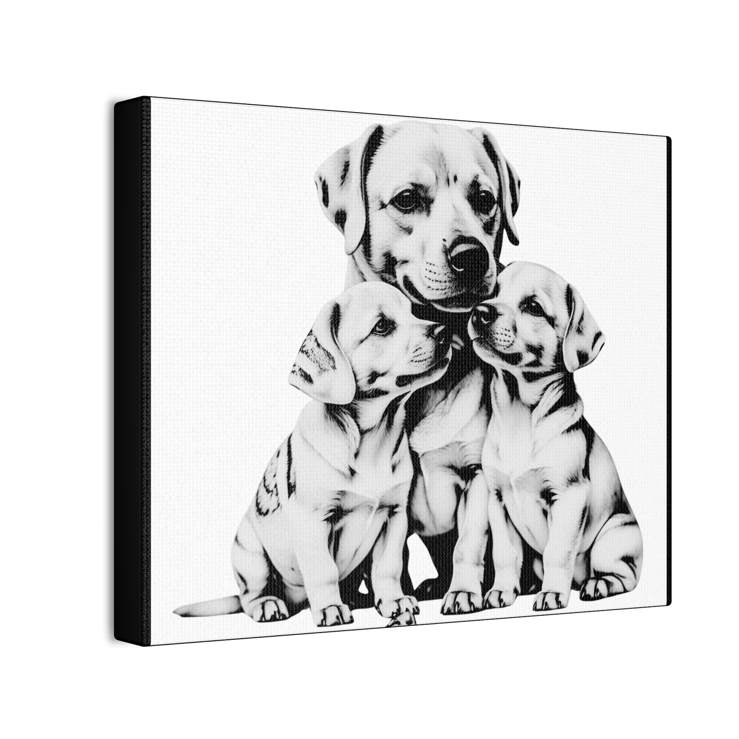 Mother and Puppies Black and White Canvas Wall Art | Eco Limited