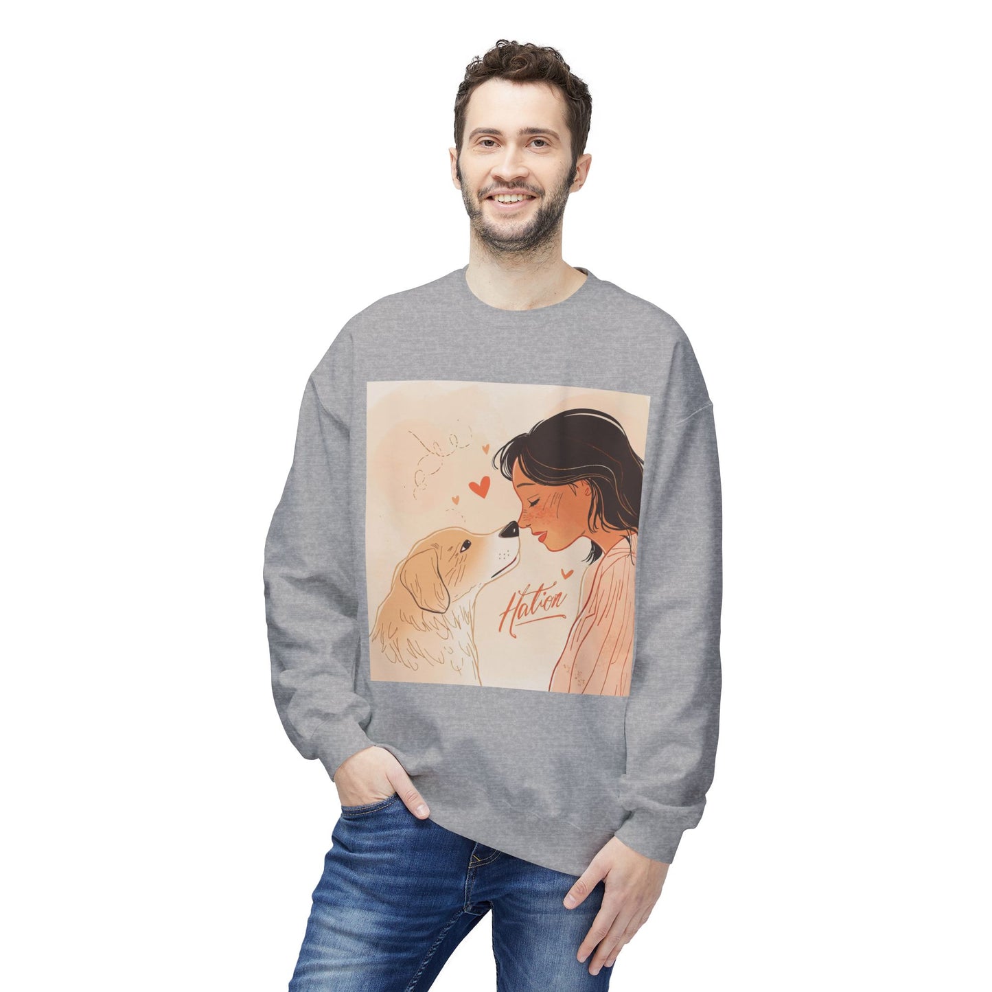 Heartfelt Dog Love Illustration Crewneck | Eco-Friendly - Limited