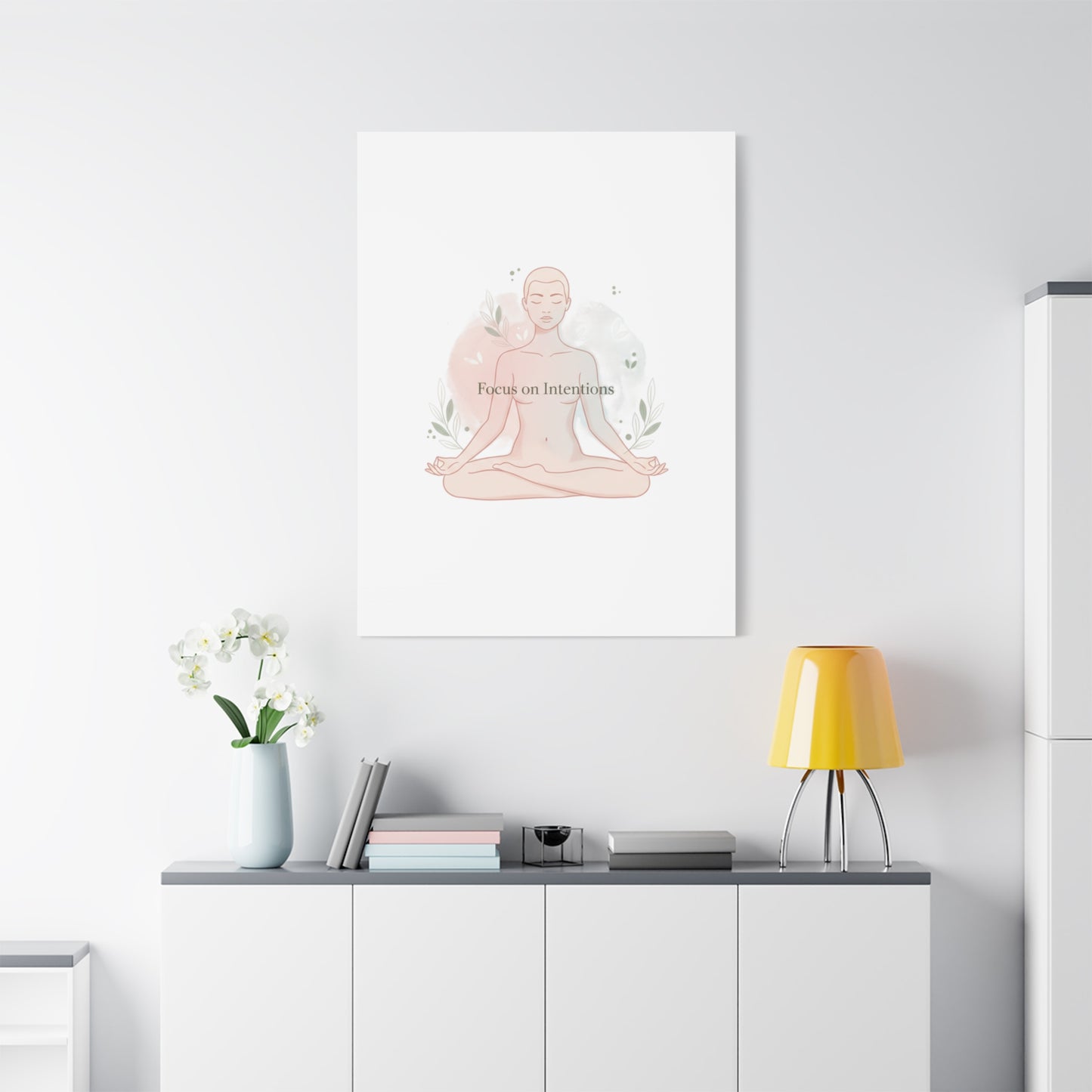 Focus on Intentions Canvas | Gentle Wellness Wall Art, Pastel Gradient Meditation Print