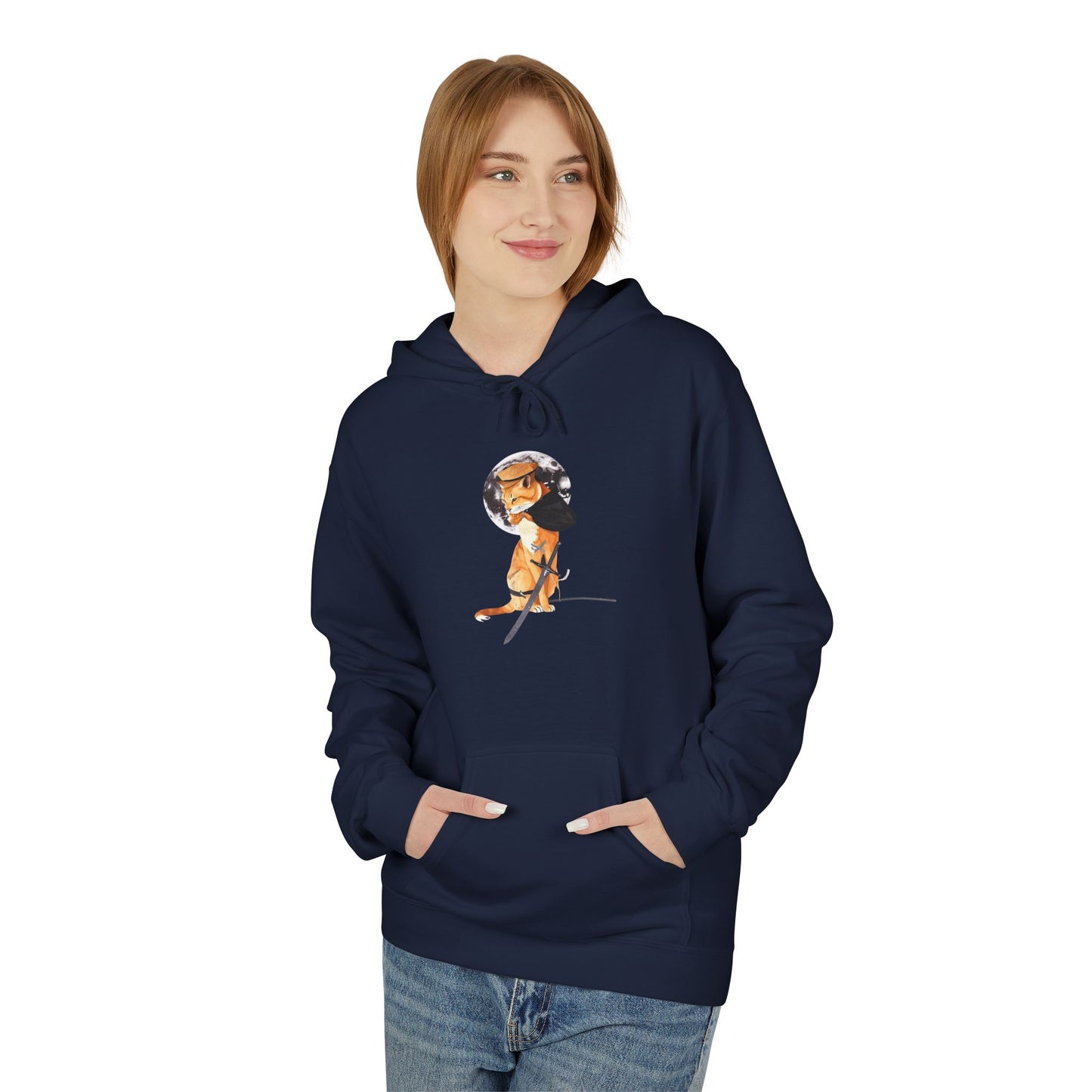 Moonlit Samurai Cat Art Hoodie