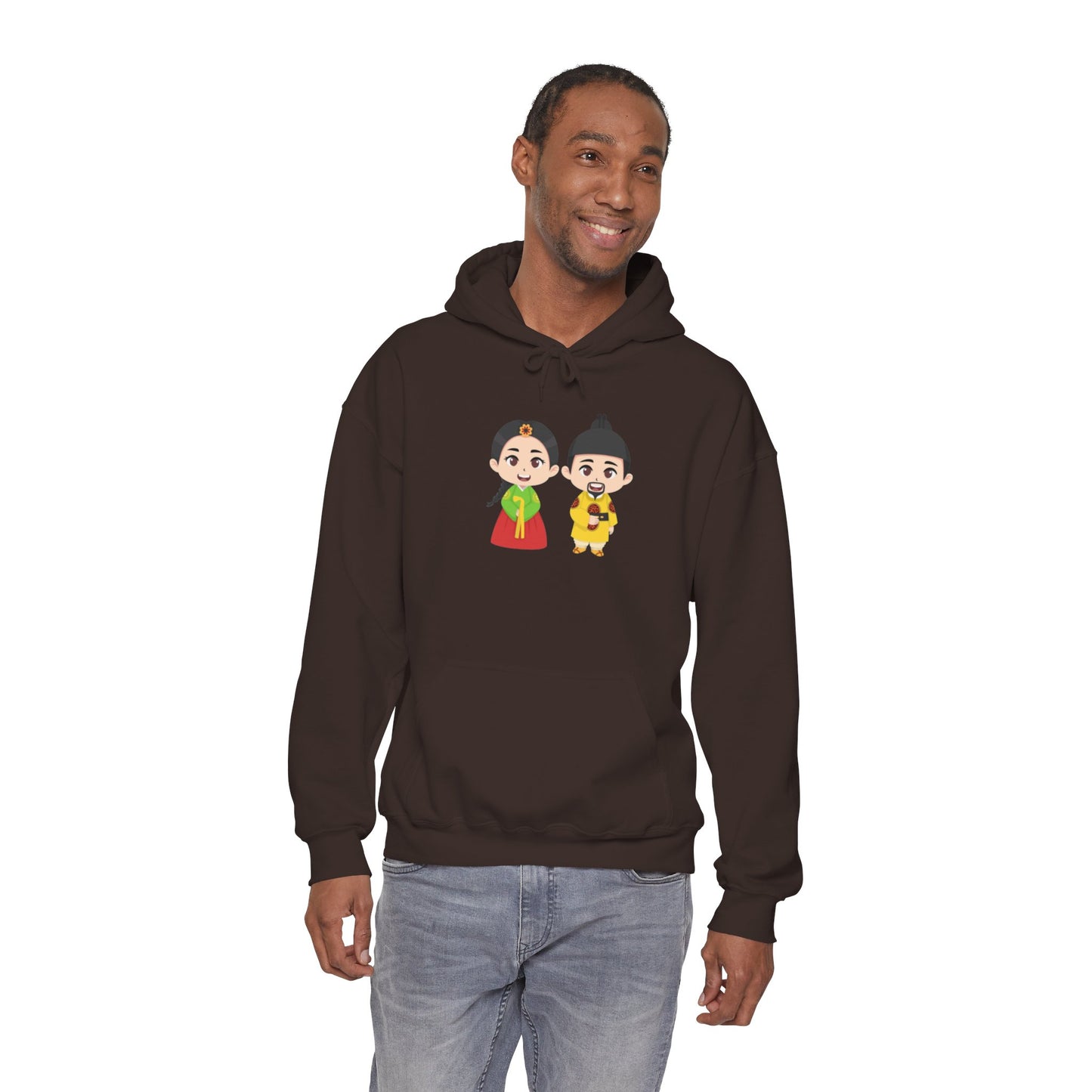 Festive Couple Cartoon Hoodie – Colorful Celebration Style
