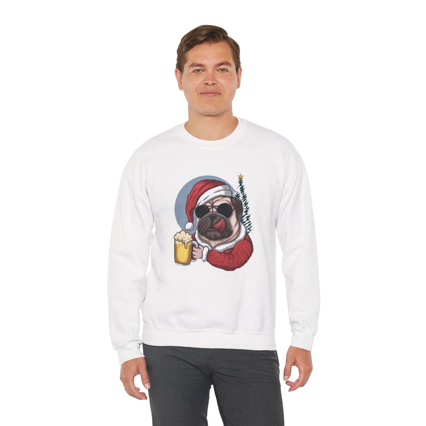 Santa Pug Holding Beer Holiday Crewneck|Eco-Friendly - Limited