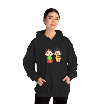 Festive Couple Cartoon Hoodie – Colorful Celebration Style