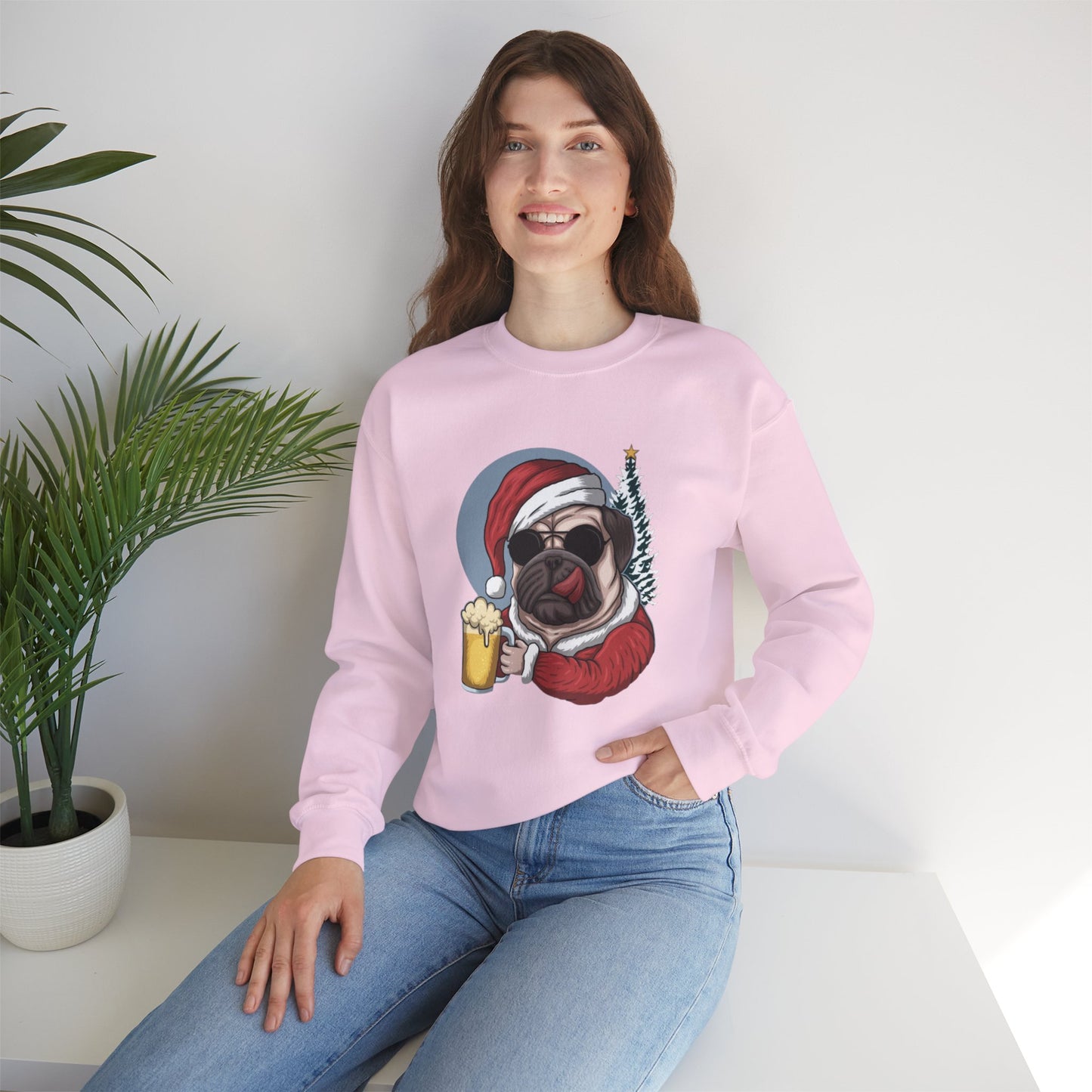 Santa Pug Holding Beer Holiday Crewneck|Eco-Friendly - Limited