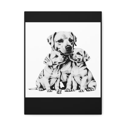 Mother and Puppies Black and White Canvas Wall Art | Eco Limited