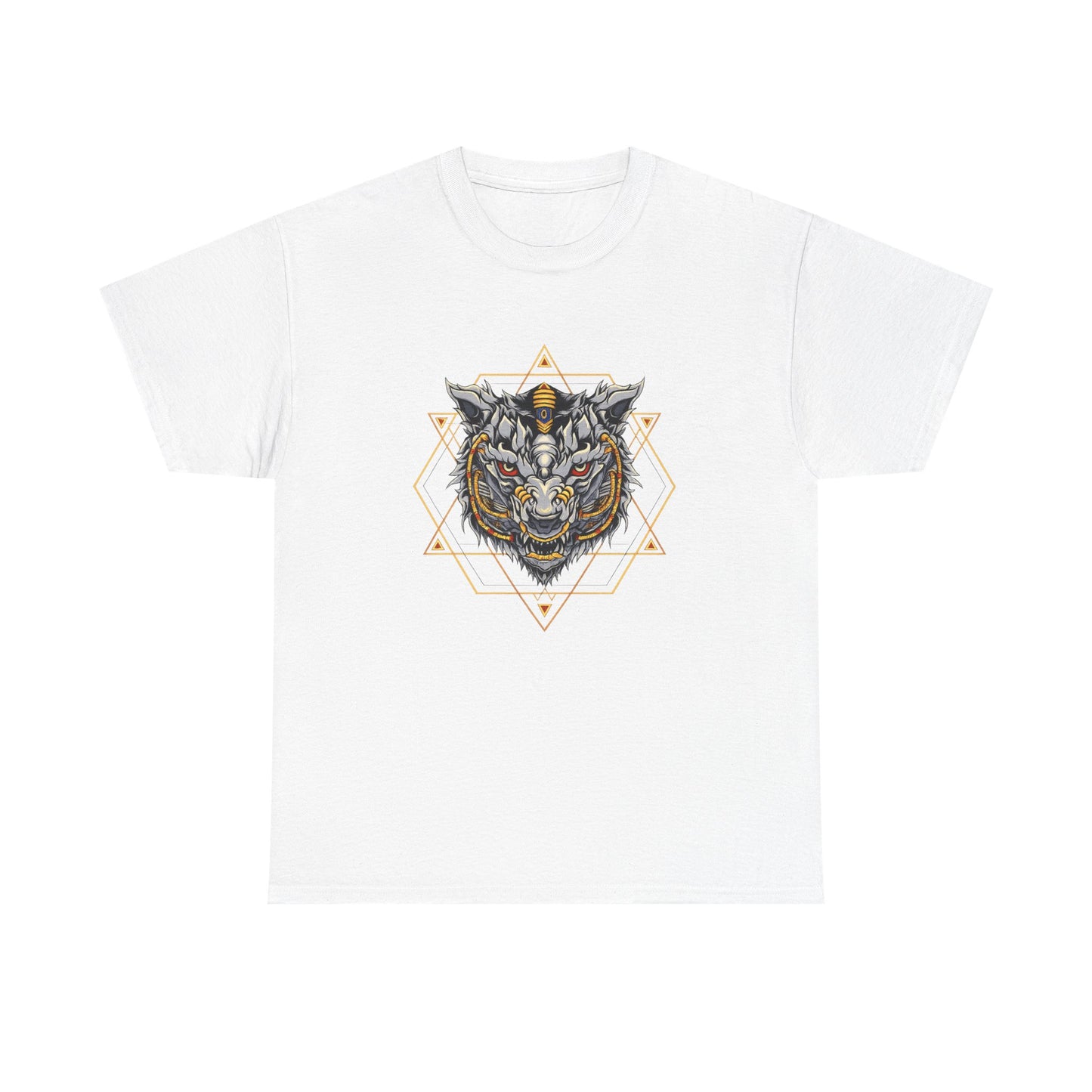 Tiger Geometric Tee — Detailed Tribal Tiger Head Graphic T‑Shirt