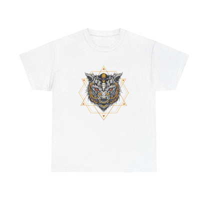 Tiger Geometric Tee — Detailed Tribal Tiger Head Graphic T‑Shirt