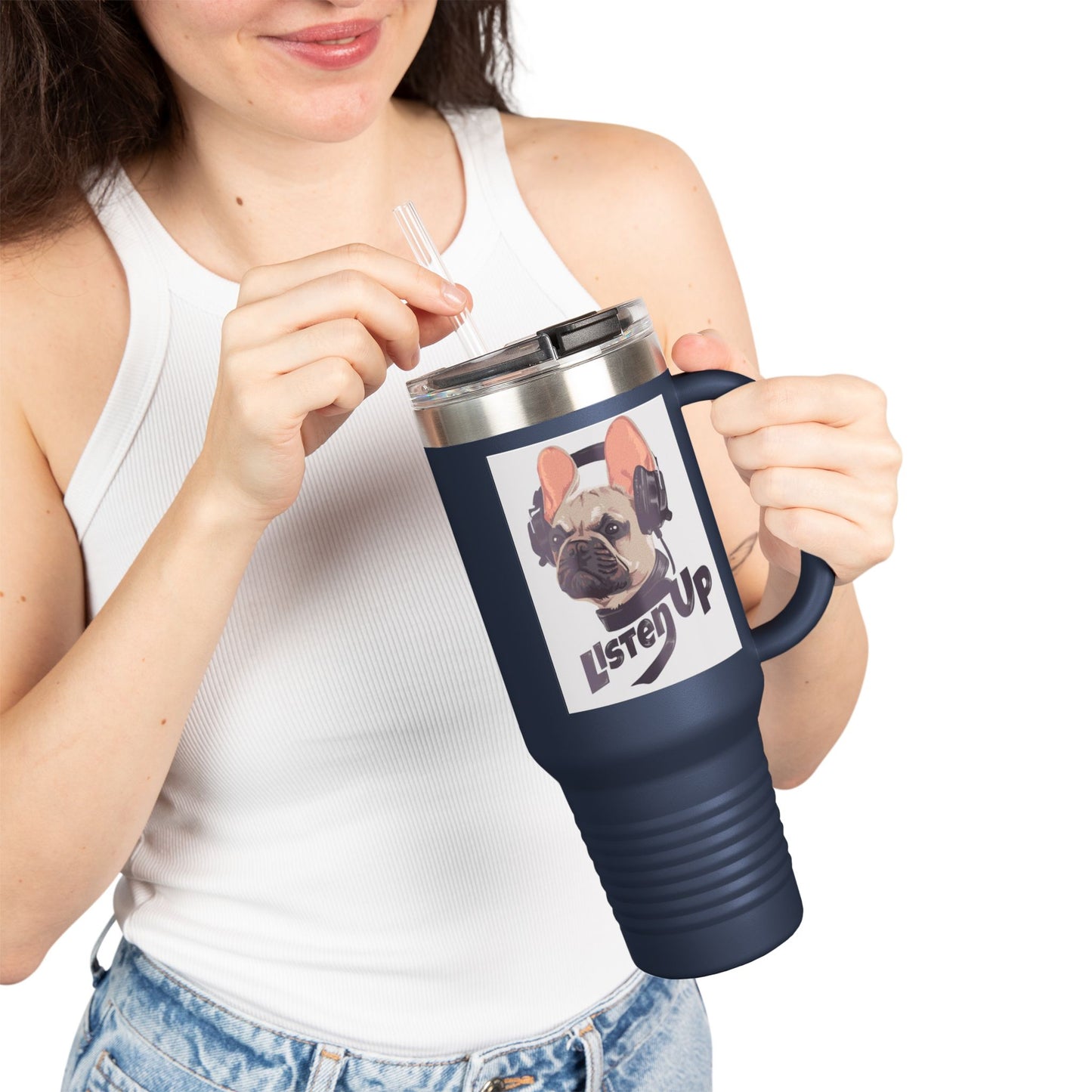 'Listen Up' French Bulldog Headphones Tumbler
