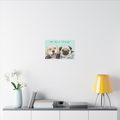 Cute Pug & Puppy Matte Stretched Print