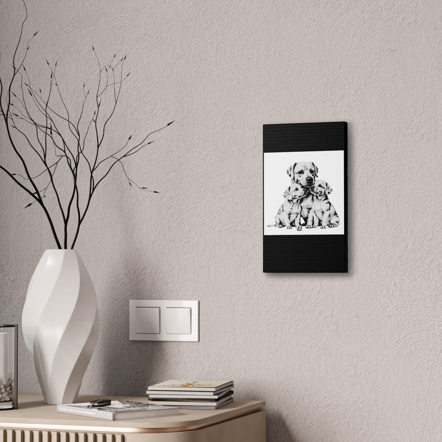 Mother and Puppies Black and White Canvas Wall Art | Eco Limited