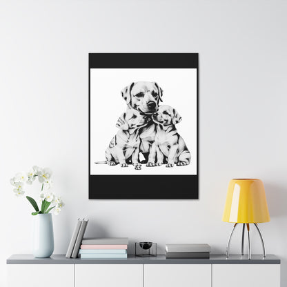 Mother and Puppies Black and White Canvas Wall Art | Eco Limited
