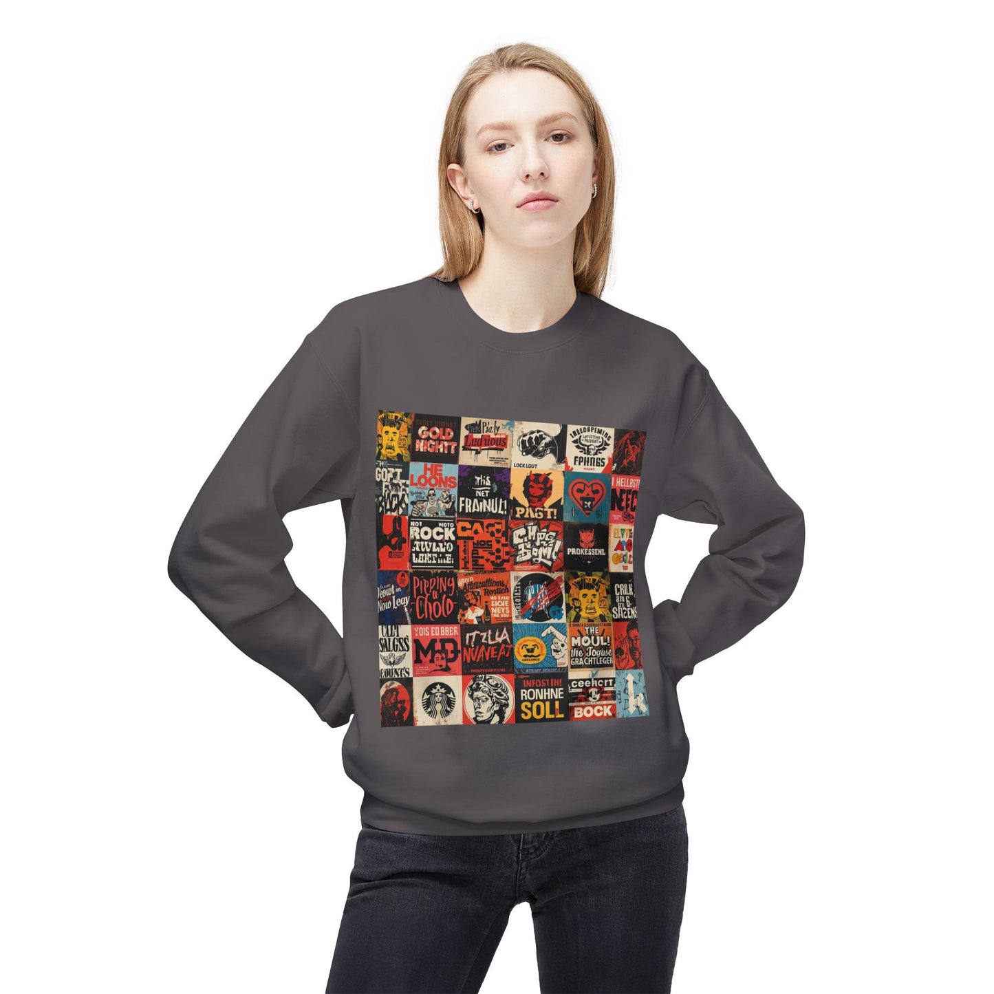 Vintage Rock Poster Collage Sweatshirt | Eco-Limited