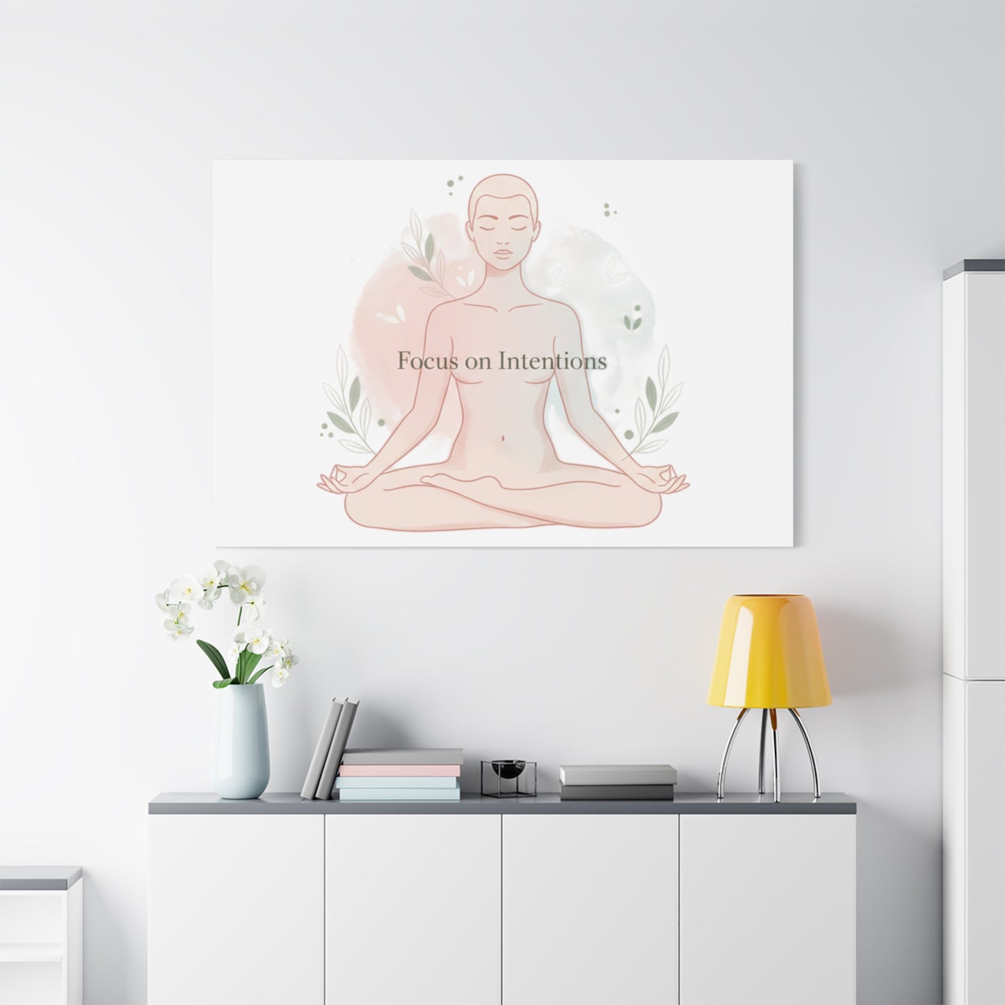 Focus on Intentions Canvas | Gentle Wellness Wall Art, Pastel Gradient Meditation Print