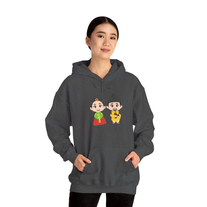Festive Couple Cartoon Hoodie – Colorful Celebration Style
