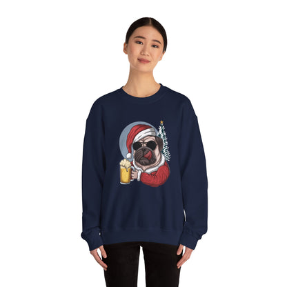 Santa Pug Holding Beer Holiday Crewneck|Eco-Friendly - Limited