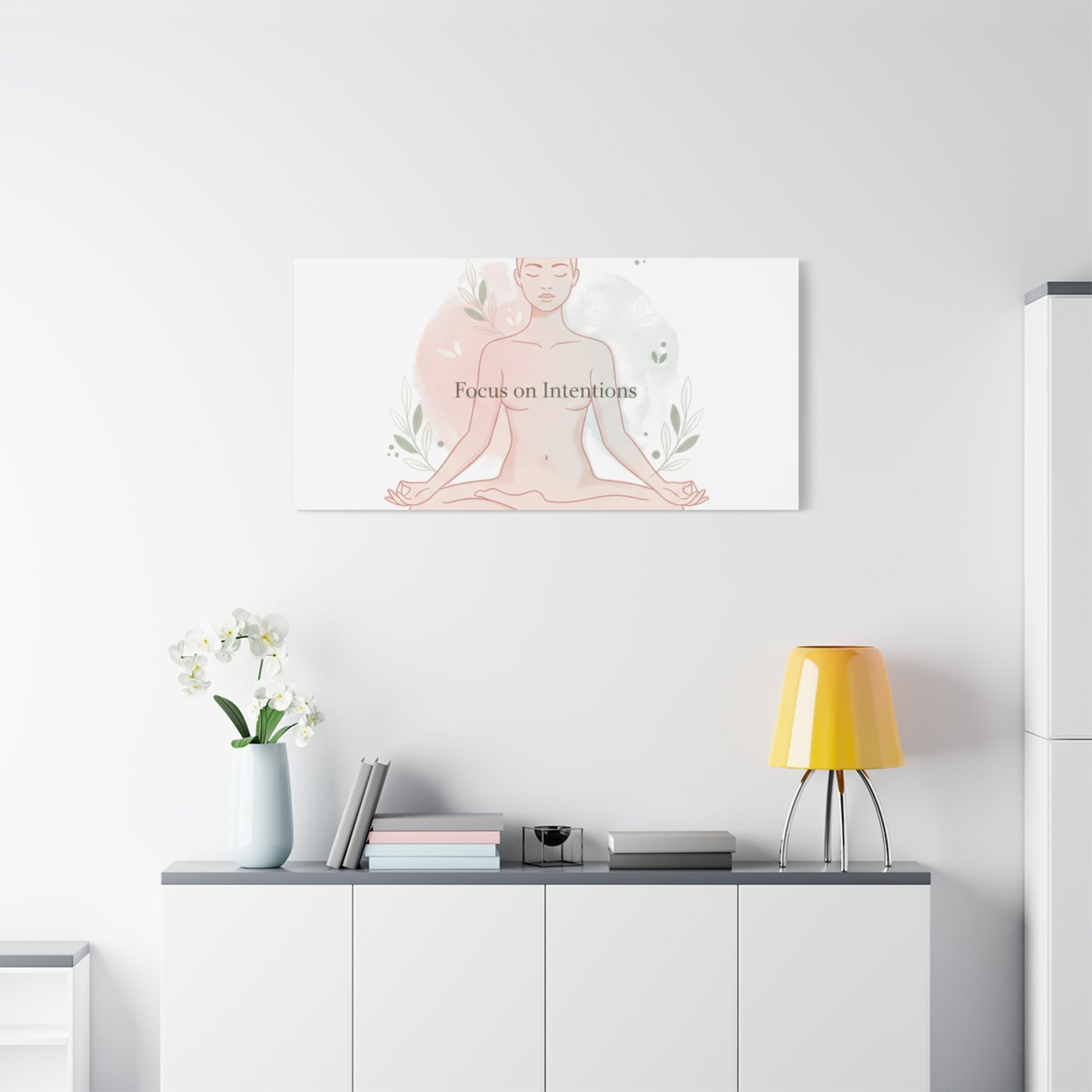 Focus on Intentions Canvas | Gentle Wellness Wall Art, Pastel Gradient Meditation Print