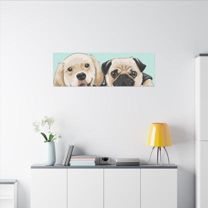Cute Pug & Puppy Matte Stretched Print