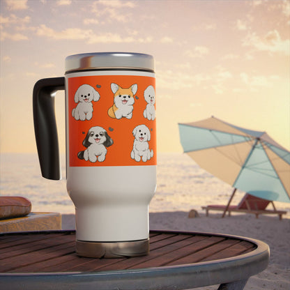 Cute Puppies Orange Pattern 14oz Stainless Travel Mug with Handle