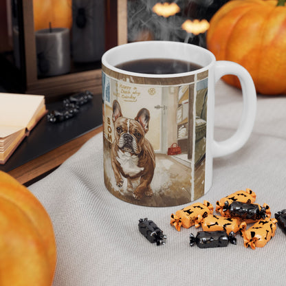French Bulldog Home Scene Ceramic Mug — Cute Dog Illustration Coffee Cup (11oz/15oz)
