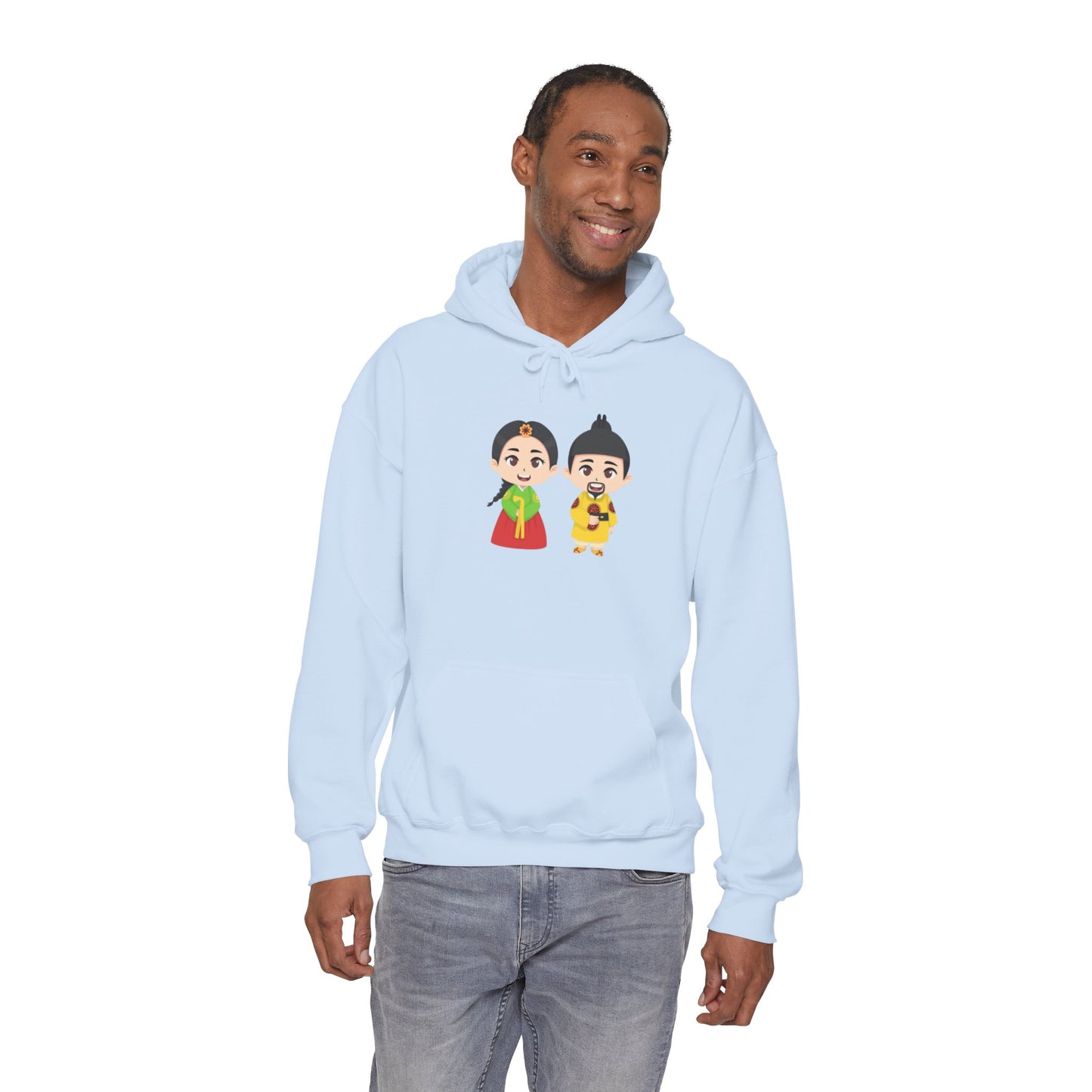 Festive Couple Cartoon Hoodie – Colorful Celebration Style