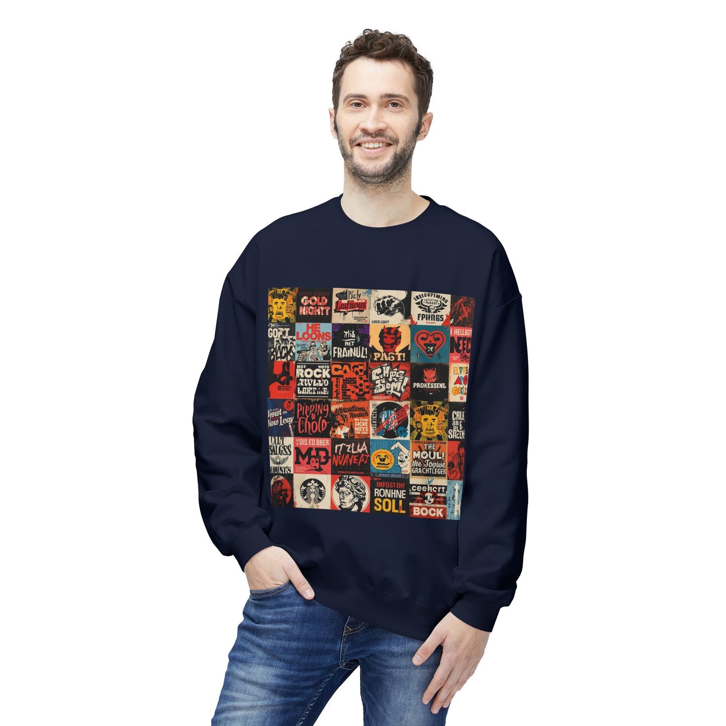 Vintage Rock Poster Collage Sweatshirt | Eco-Limited