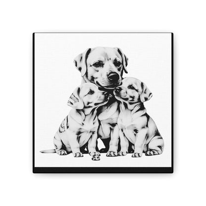 Mother and Puppies Black and White Canvas Wall Art | Eco Limited