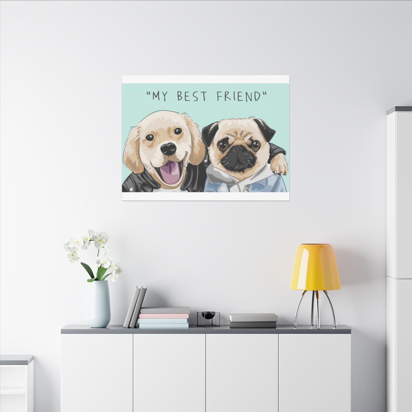 Cute Pug & Puppy Matte Stretched Print