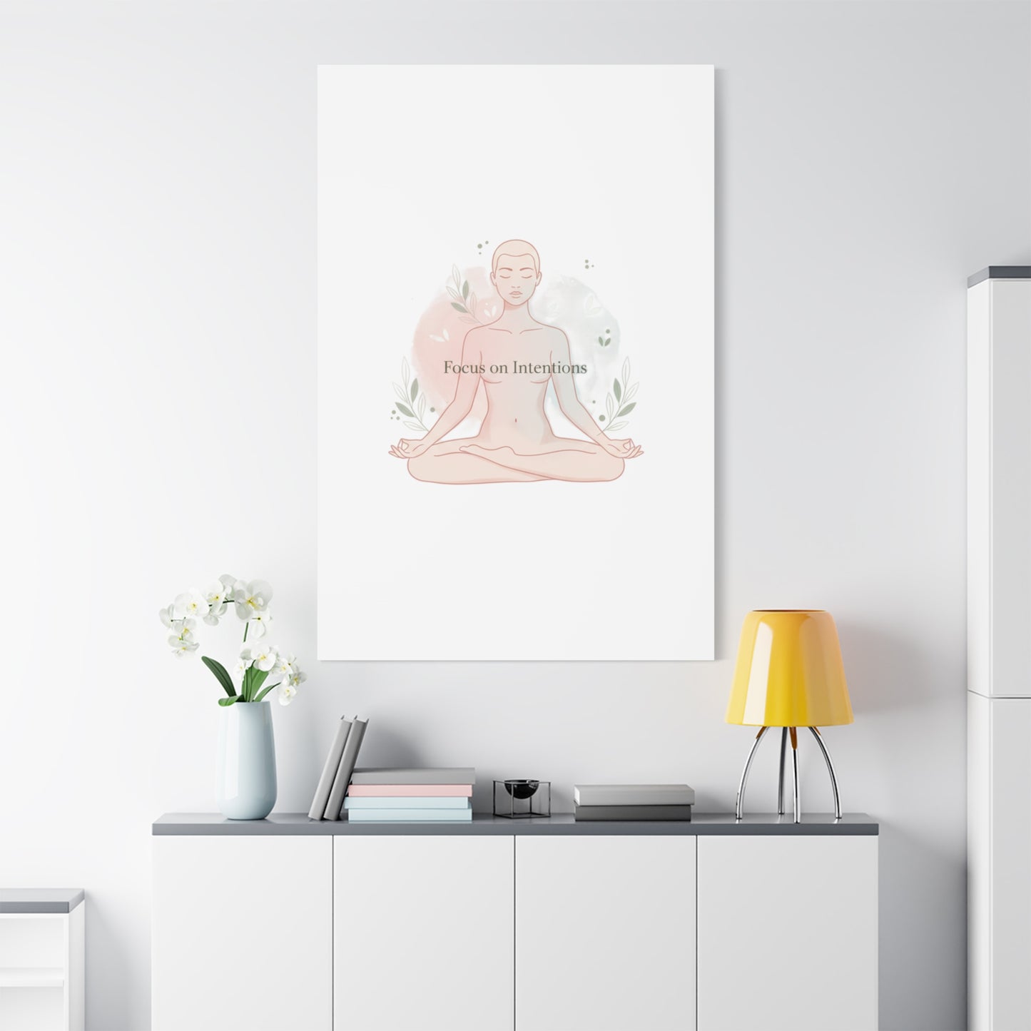 Focus on Intentions Canvas | Gentle Wellness Wall Art, Pastel Gradient Meditation Print