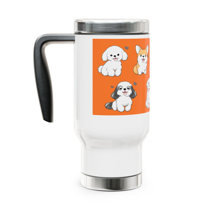 Cute Puppies Orange Pattern 14oz Stainless Travel Mug with Handle