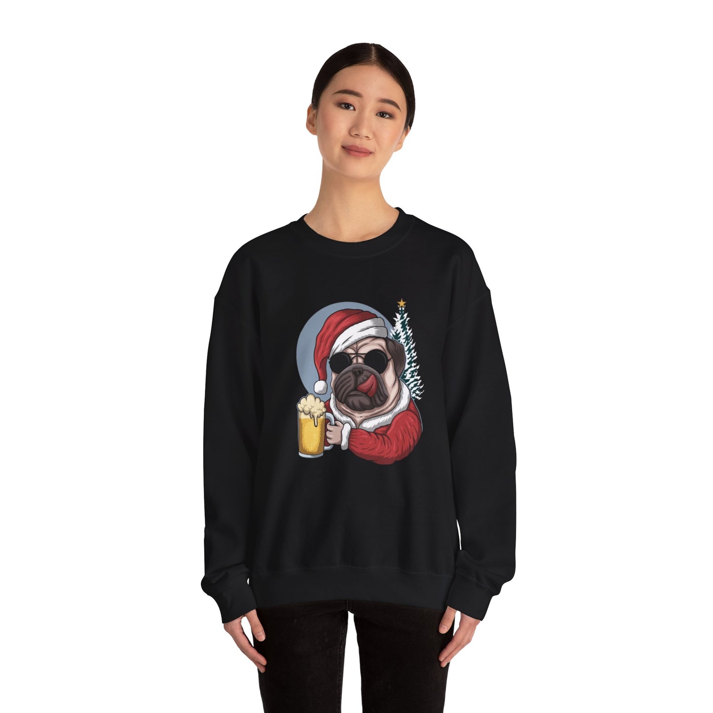 Santa Pug Holding Beer Holiday Crewneck|Eco-Friendly - Limited