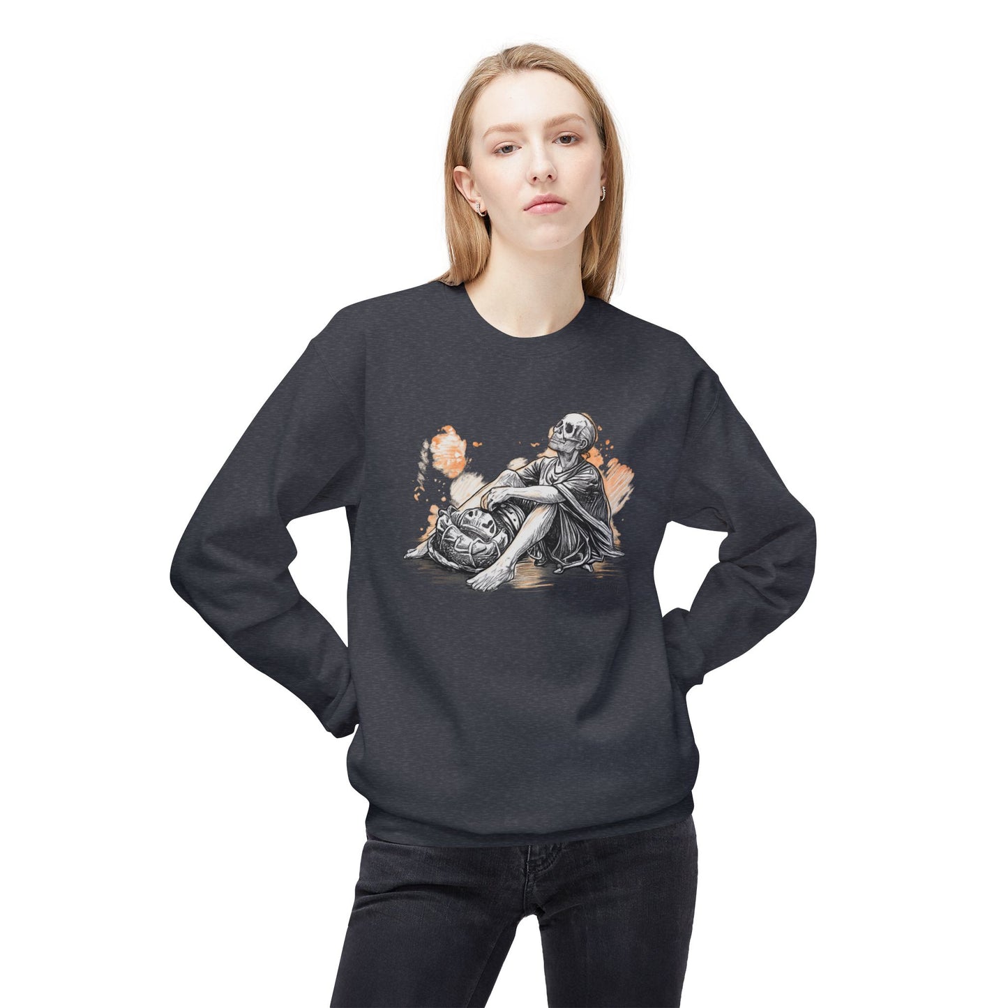 Skeleton Contemplation Sketch Sweatshirt | Eco-Limited
