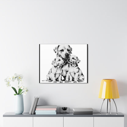 Mother and Puppies Black and White Canvas Wall Art | Eco Limited