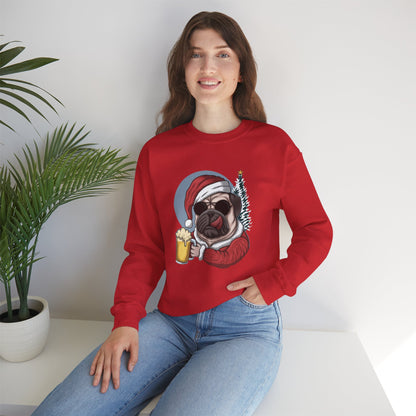 Santa Pug Holding Beer Holiday Crewneck|Eco-Friendly - Limited