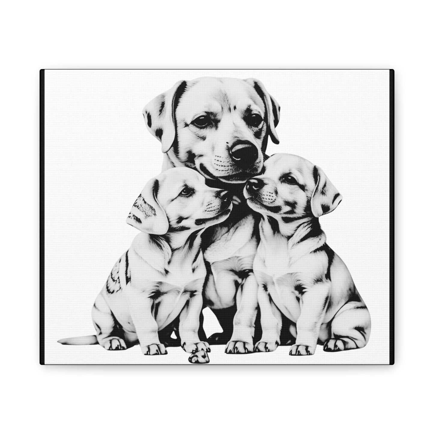 Mother and Puppies Black and White Canvas Wall Art | Eco Limited