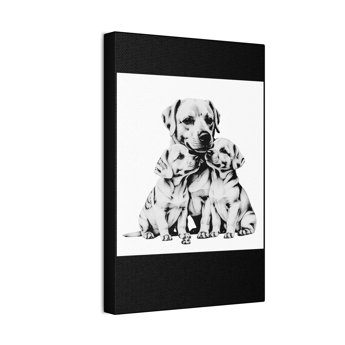 Mother and Puppies Black and White Canvas Wall Art | Eco Limited