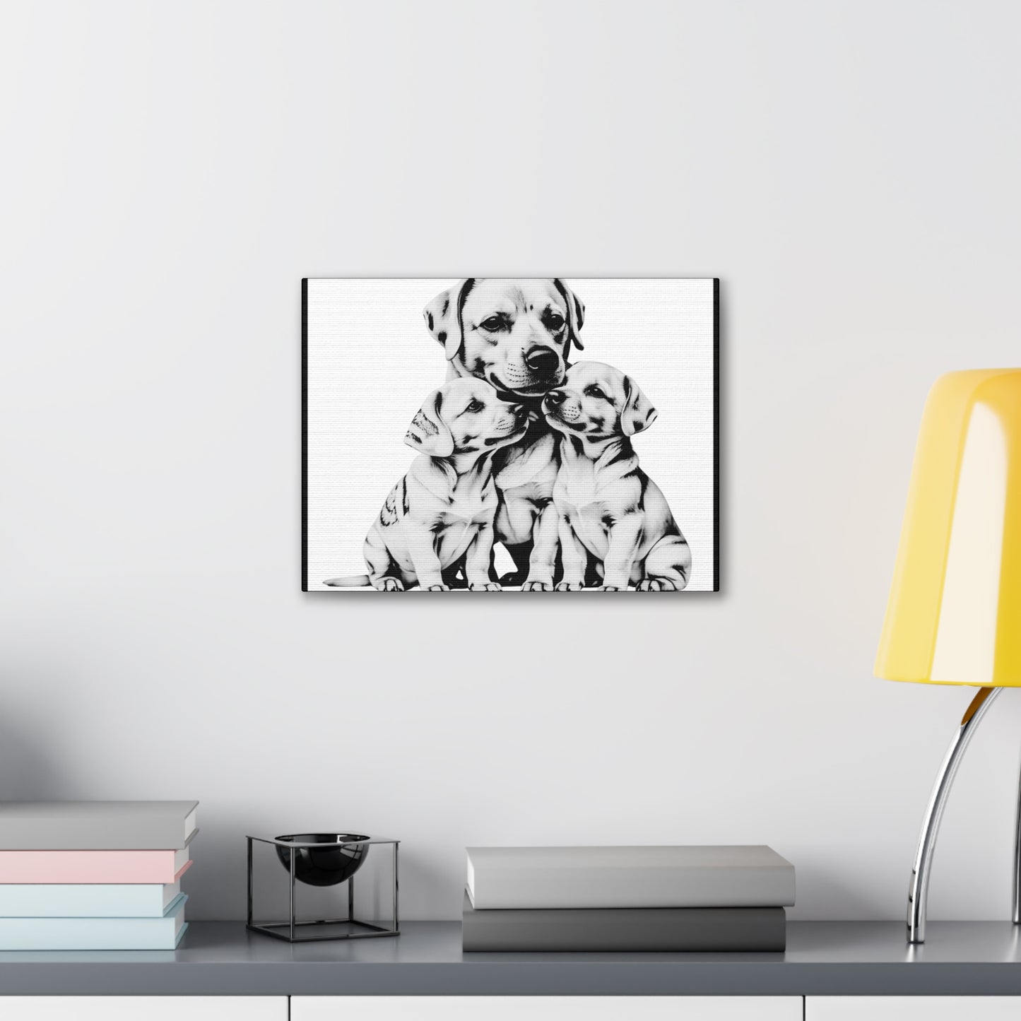 Mother and Puppies Black and White Canvas Wall Art | Eco Limited