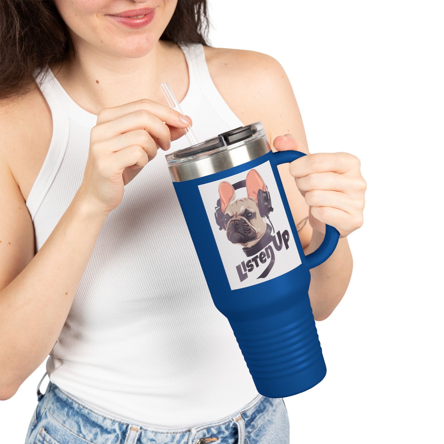 'Listen Up' French Bulldog Headphones Tumbler