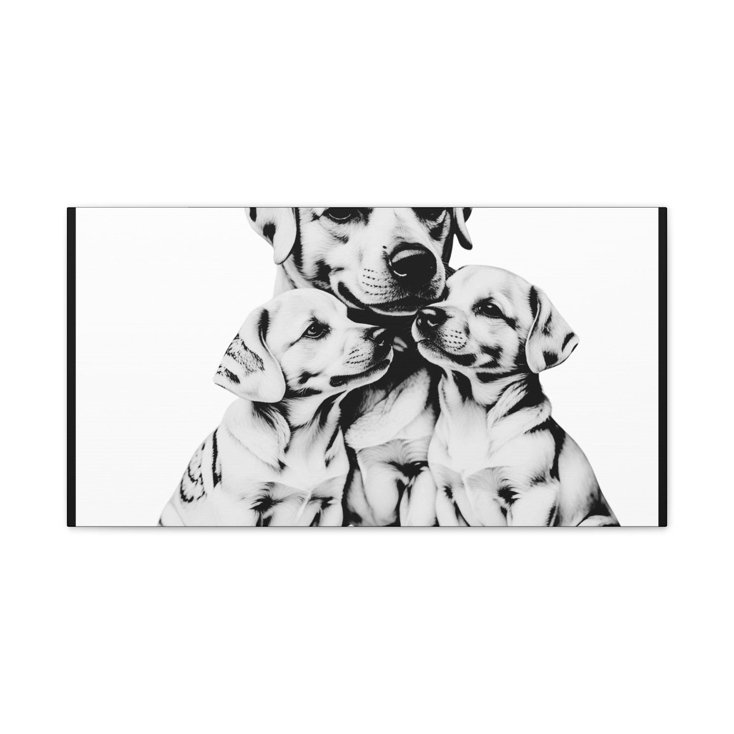 Mother and Puppies Black and White Canvas Wall Art | Eco Limited