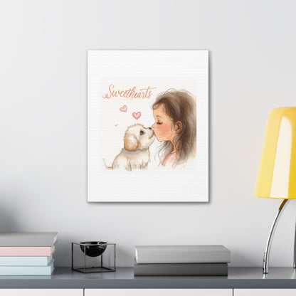 Sweethearts – Child &amp; Puppy Love Canvas | Eco-Limited